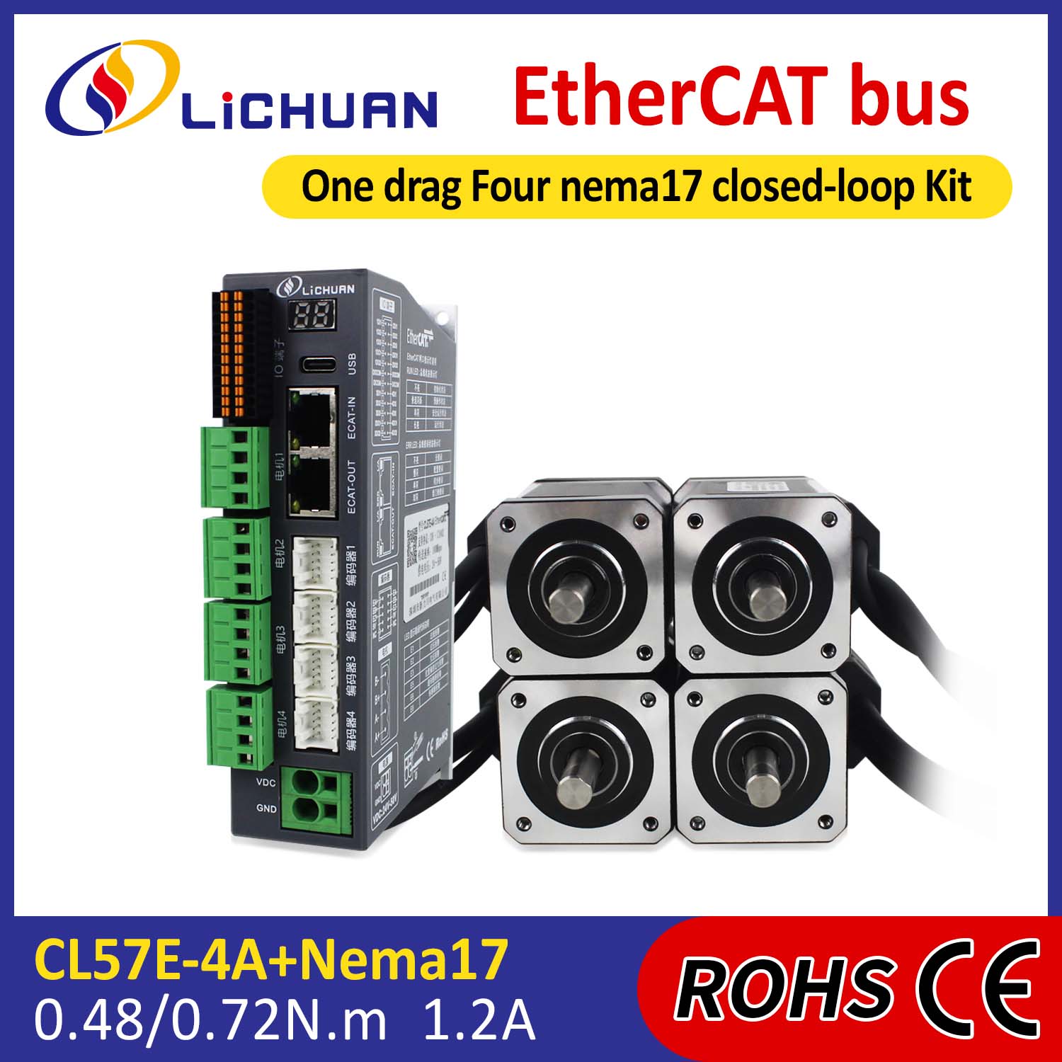 EtherCAT 2Phase Nema17 Bộ điều khiển động cơ bước vòng kín 4 trục DC