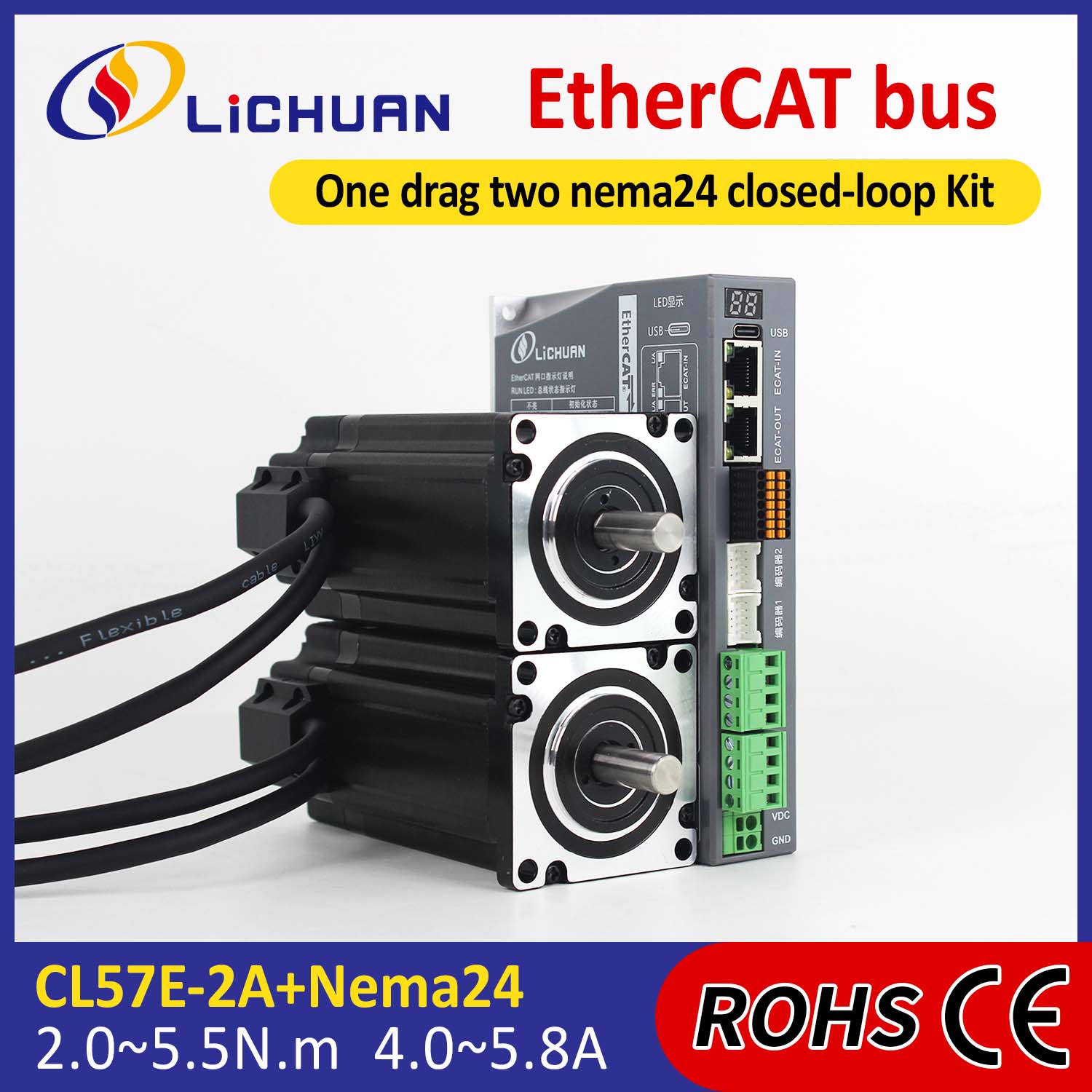 EtherCAT 2Phase Nema24 Bộ điều khiển động cơ bước vòng kín 2 trục DC