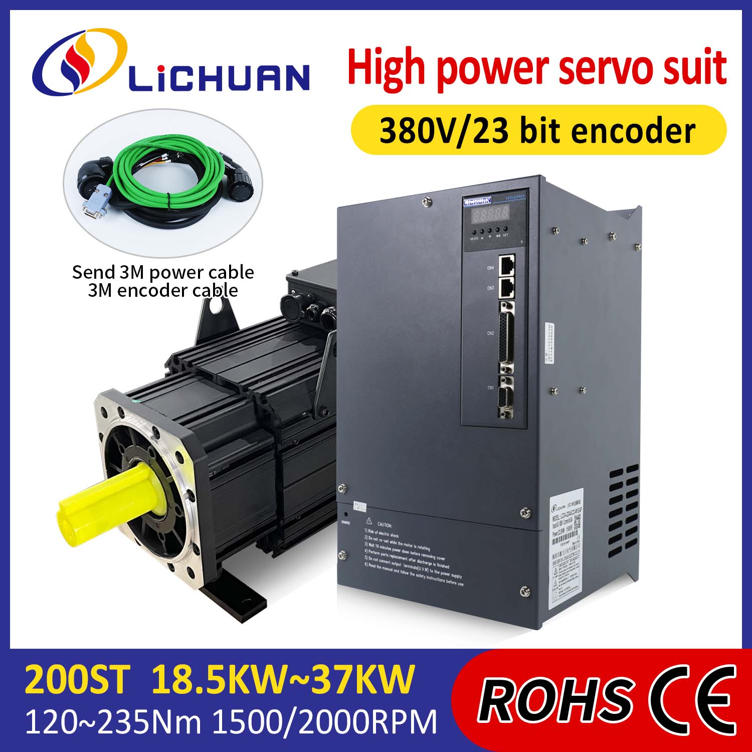 Bộ điều khiển động cơ servo Lichuan AC CÔNG SUẤT CAO 140N.m 22KW AC380V 44.7A 1500/2000RPM IP65