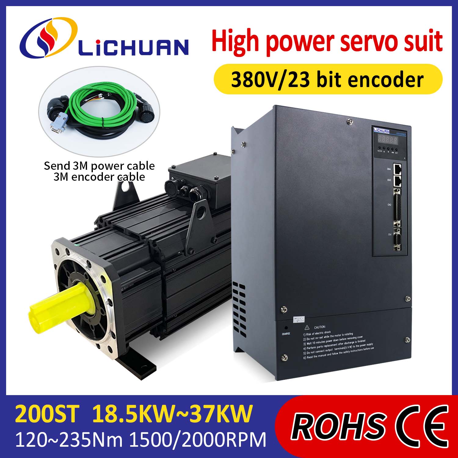 Bộ điều khiển động cơ servo Lichuan AC CÔNG SUẤT CAO 191N.m 30KW AC380V 52A 1500/2000RPM IP65