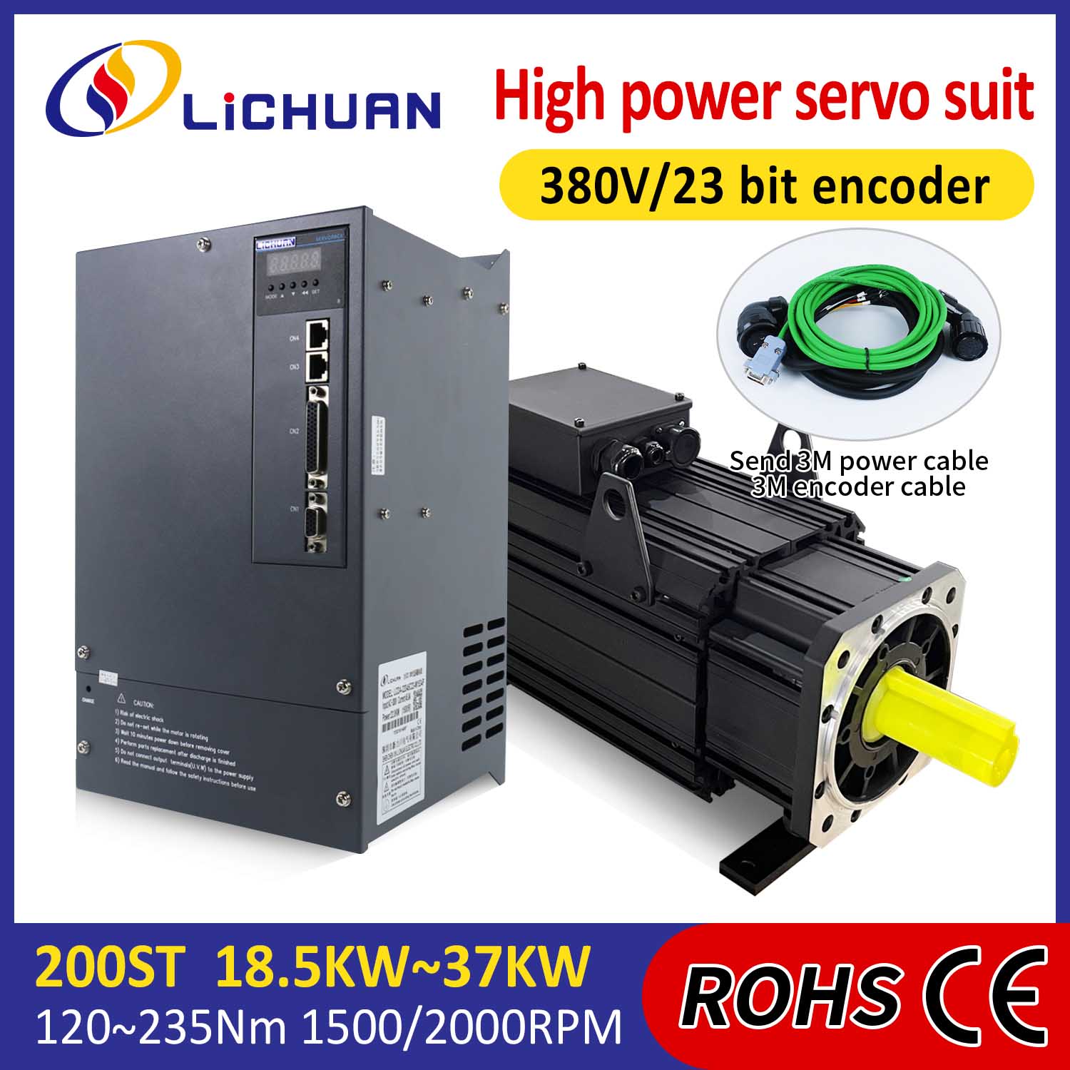 Bộ điều khiển động cơ servo Lichuan AC CÔNG SUẤT CAO 235N.m 37KW AC380V 73A 1500/2000RPM IP65
